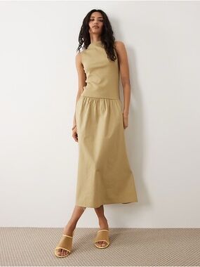 Mango cotton mix racer midi dress in khaki